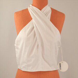 Staud Kai Smock Crisscross Halter Top, White